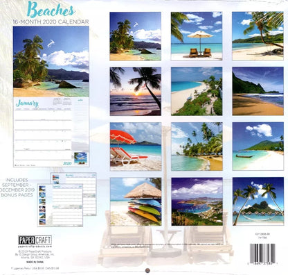 Beaches - 16 Month 2020 Wall Calendar - with 100 Reminder Stickers