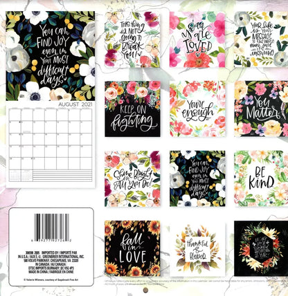2021 12 Month Wall Calendar - Shine Bright in Am You Do! - with 100 Stickers