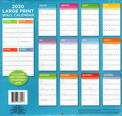Large Print - 12 Month 2020 Wall Calendar - with 100 Reminder Stickers