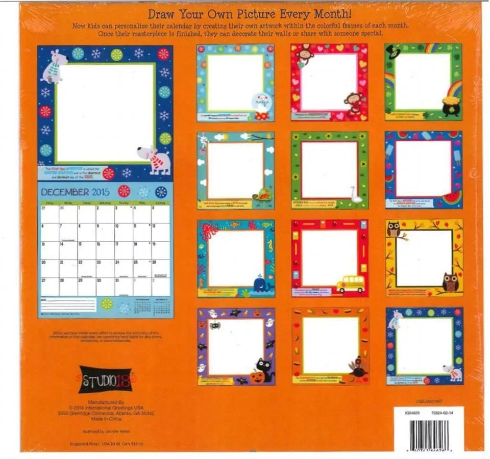 Kids 2015 16 Month Wall Calendar (Drawing)
