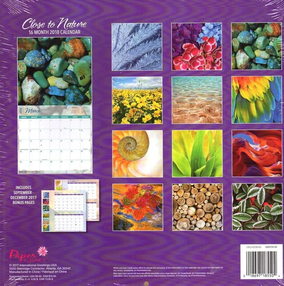 Close to Nature - 16 Month 2018 Wall Calendar Scheduler Organizer