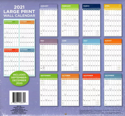 2021 16 Month Wall Calendar - Large Print Calendar - with 100 Reminder Stickers