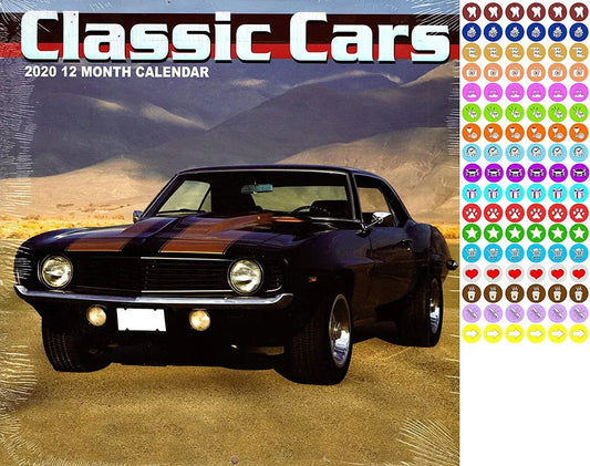 Classic Cars - 12 Month 2020 Wall Calendar - with 100 Reminder Stickers