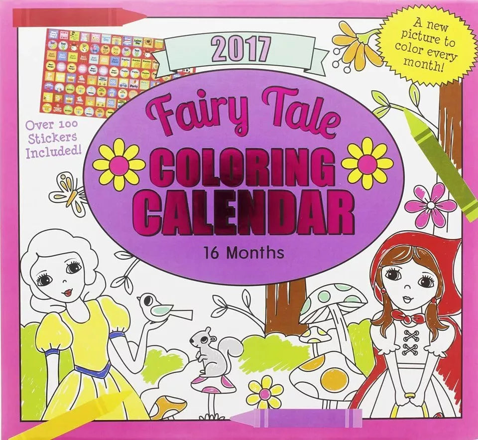 2017 Monthly Wall Calendar - Coloring - Fairy Tale - Kids Children Girls
