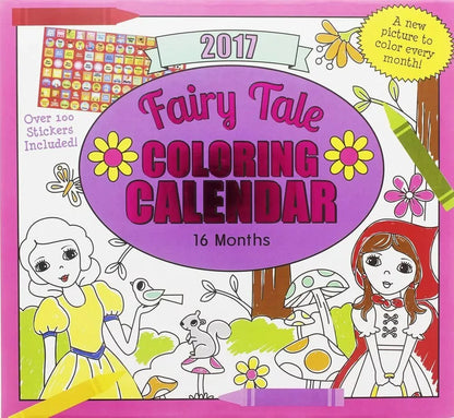 2017 Monthly Wall Calendar - Coloring - Fairy Tale - Kids Children Girls