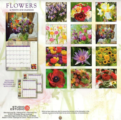 Flowers - 16 Month 2018 Wall Calendar Planner Organizer