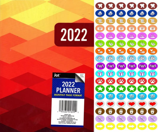 2022 Planner Calendar - School College Monthly Agenda + 100 Stickers v1
