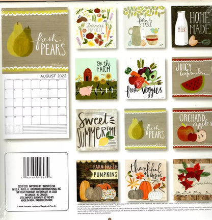 2022 12 Month Wall Calendar - Farmers Market - with 100 Reminder Stickers