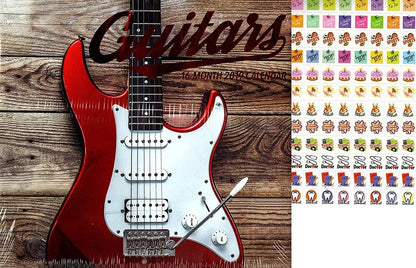 16 Month 2019 Wall Calendar - Guitars - with 120 Stickers