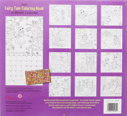 2017 Monthly Wall Calendar - Coloring - Fairy Tale - Kids Children Girls