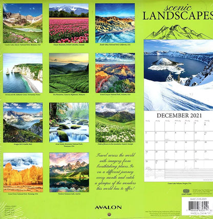 Scenic Landscapes - 2021 16 Month Wall Calendar - Durable Paper