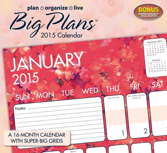 Plan, Organize, Live - Big Plans Wall Calendar (2015)
