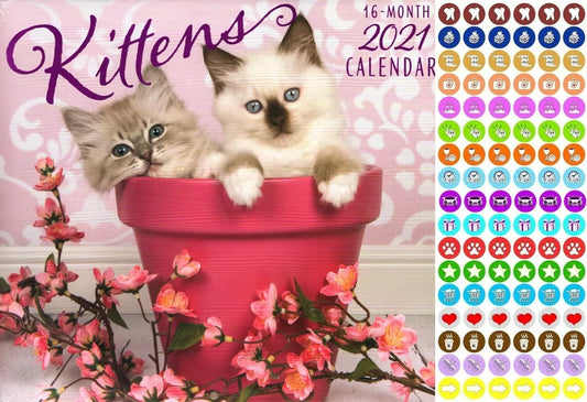 2021 16 Month Wall Calendar - Kittens - with 100 Reminder Stickers