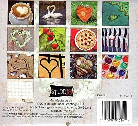 2016 16 Month Mini Wall Calendar (Hearts)