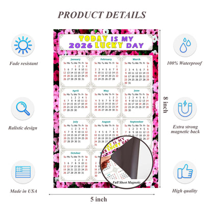 2026 Magnetic Calendar - Calendar Magnets - Today is my Lucky Day - (Fade, Tear, and Water Resistant) - Themed 027