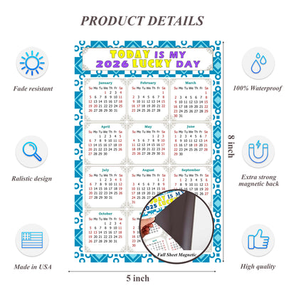 2026 Magnetic Calendar - Calendar Magnets - Today is my Lucky Day - (Fade, Tear, and Water Resistant) - Themed 037