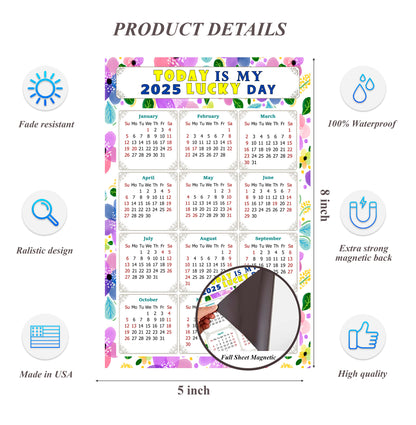 2025 Magnetic Calendar - Calendar Magnets - Today is my Lucky Day - (Fade, Tear, and Water Resistant) - Themed 015