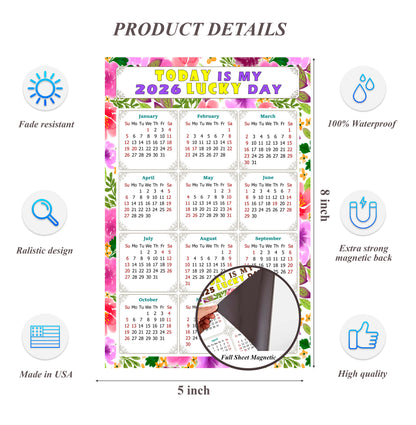 2026 Magnetic Calendar - Calendar Magnets - Today is my Lucky Day - (Fade, Tear, and Water Resistant) - Themed 023