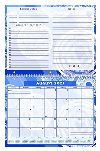 2023-2024 Academic Year 12 Months Student Calendar/Planner for Wall & Desk & 3-Ring Binder, for School, Teacher, Student (Blue Fractal Edition #013)